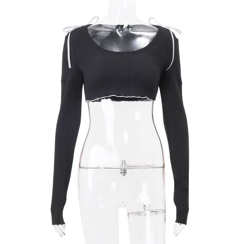 Bow Knit Square Neck Long Sleeve Top