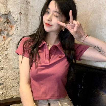 Pink Polo Short Sleeve Crop Top