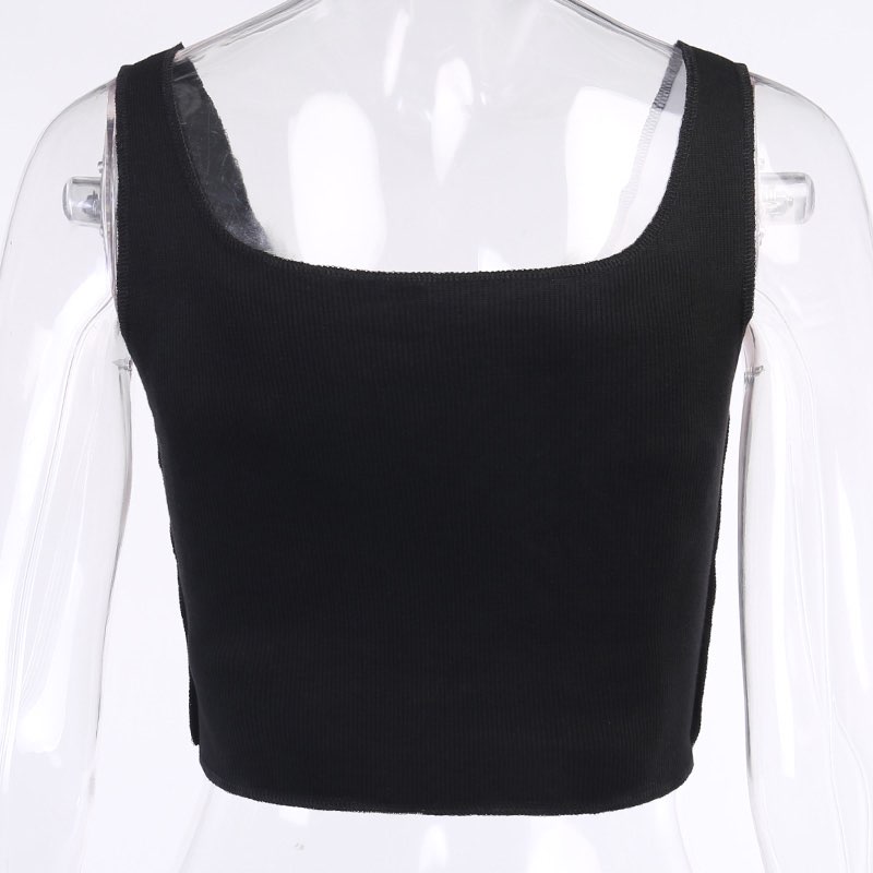 Cute Sexy Black White Patchwork Print Tank Crop Top Sleeveless Shirt Punk Bodycon Aesthetic Goth E-Girl Kawaii Korean Japanese Harajuku Streetwear