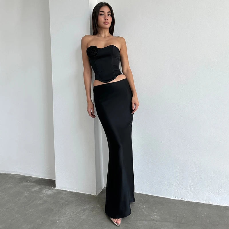 Mermaid Corset Top + Long Satin Skirt