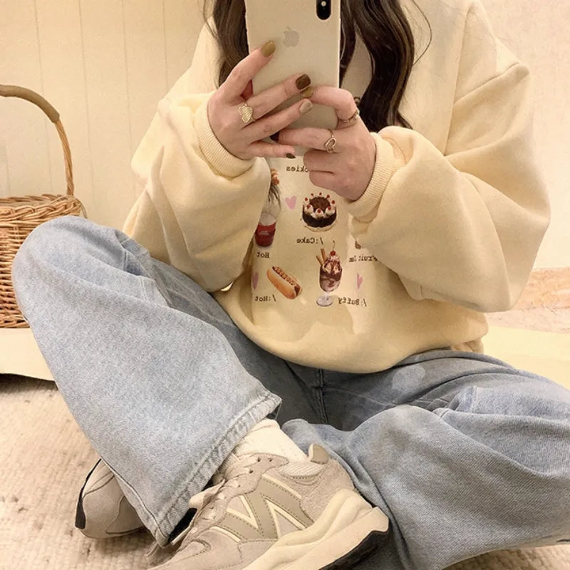 Snack Print Loose Fleece Pullover