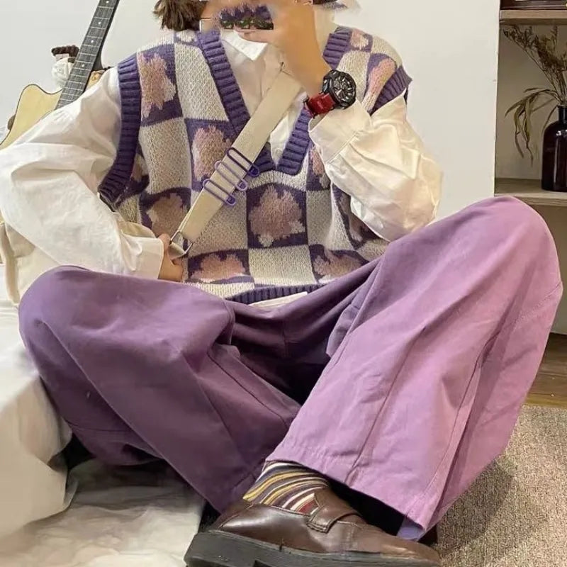 Purple Flower Knit Sweater Vest