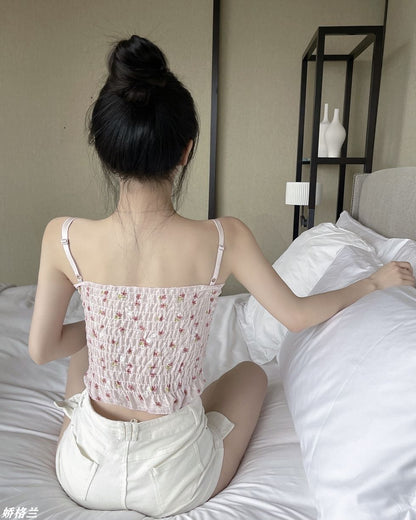 Floral Ruched Backless Crop Top