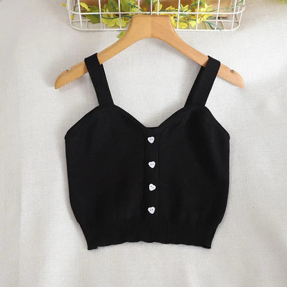 Heart Button V Neck Tank Top