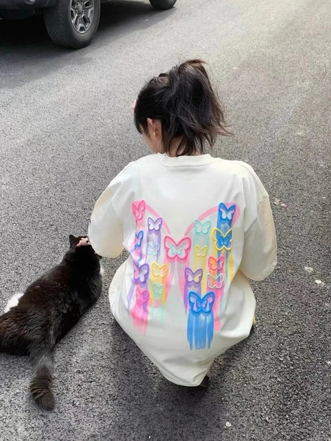 Colorful Butterfly Graphic Short Sleeve T-shirt