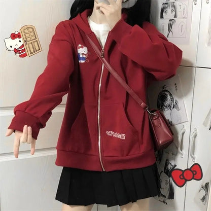 Cat Print Zipper Hoodie