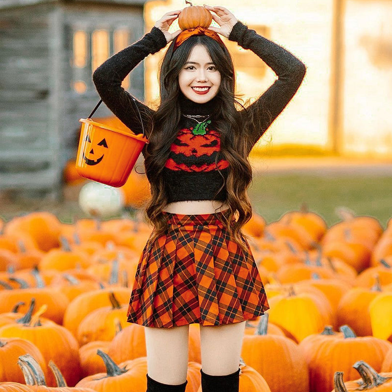 Black Fluffy Pumpkin Turtleneck Sweater
