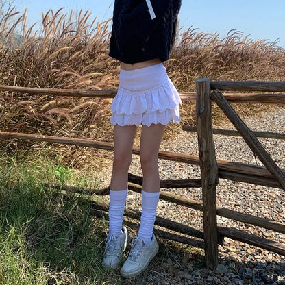 White Double Layer Mini Skirt