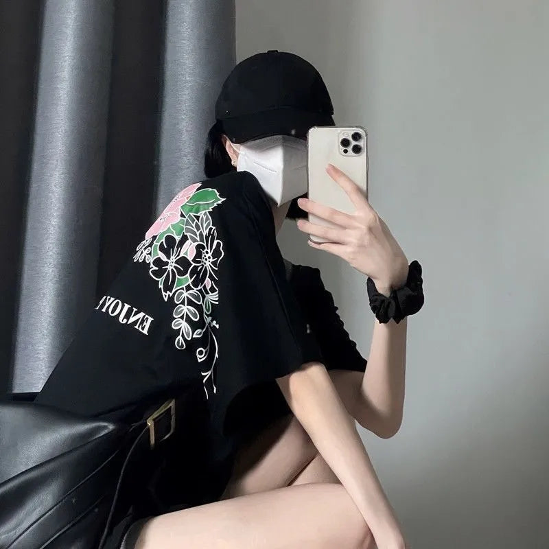 Flower Print Loose Short Sleeve T-shirt