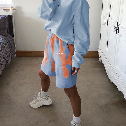 Cute Colorful Tie Dyed Print Casual Sweat Short High Waisted Pants Bottom E-Girl Kawaii Korean Japanese Harajuku Chinese Retro Streetwear Aesthetic