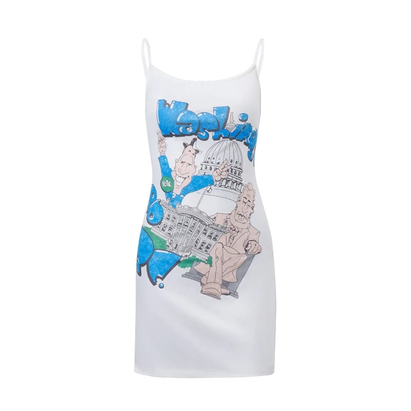 Y2K Graffiti Print Halter Mini Dress
