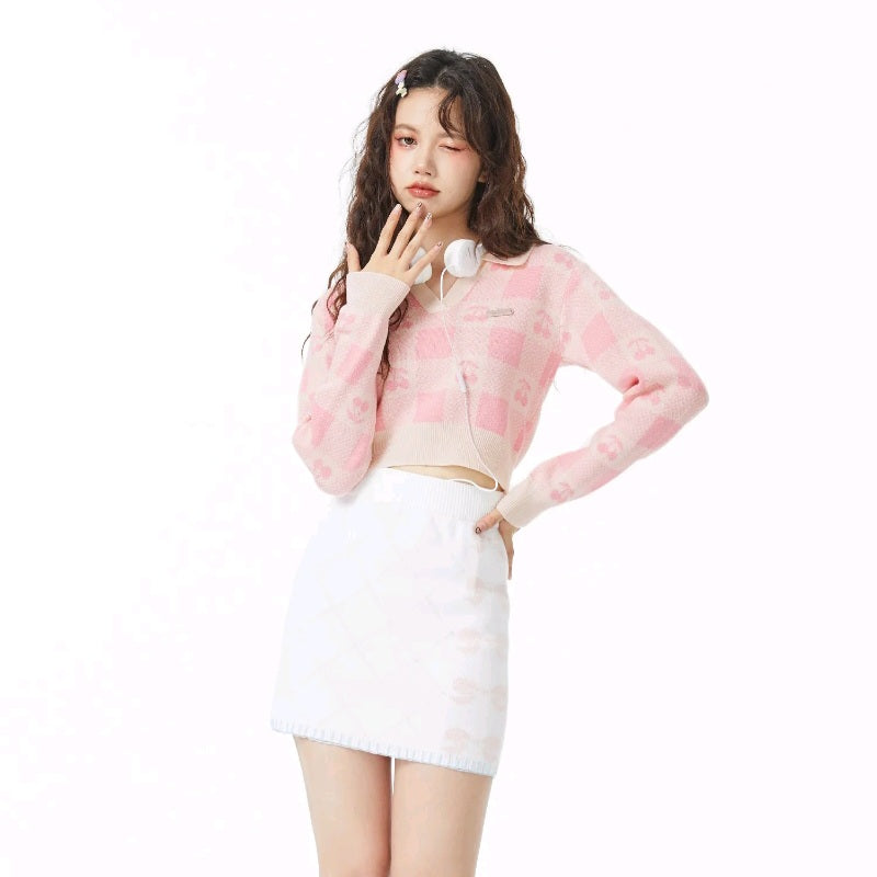 Cherry Plaid Polo Collar Sweater