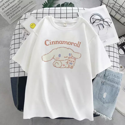 Cute Anime Cartoon Print Loose Oversize Short Sleeve Short T-shirt Top Causal Summer E-Girl Kawaii Korean Japanese Harajuku Streetwear