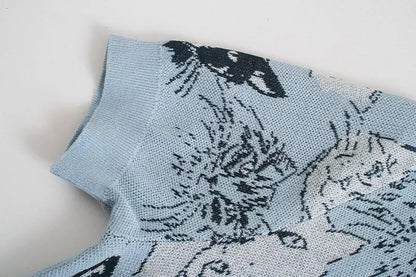 Blue Cat Knit Short Sleeve Shirt