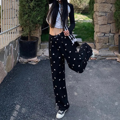 Black Heart Loose High Waist Pants