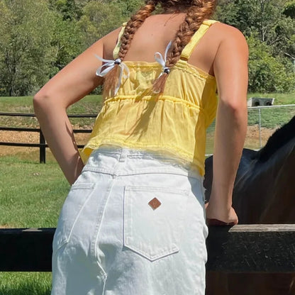 Yellow Milkmaid Hollow Out Crop Top