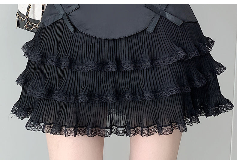 Chiffon Bow Pleated A-Line High Waist Mini Skirt