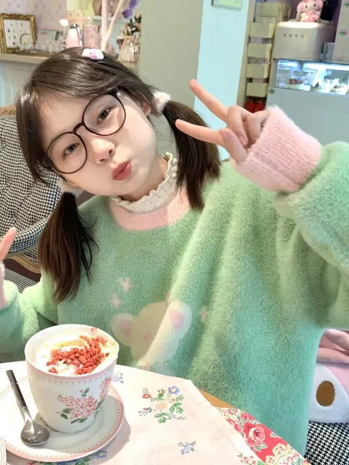 Bear Crew Neck Loose Sweater
