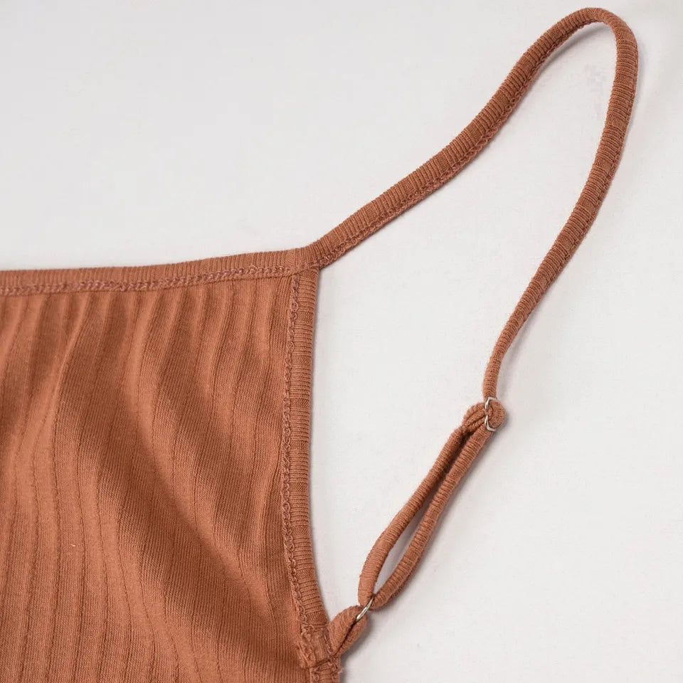 Brown Backless Knit Romper