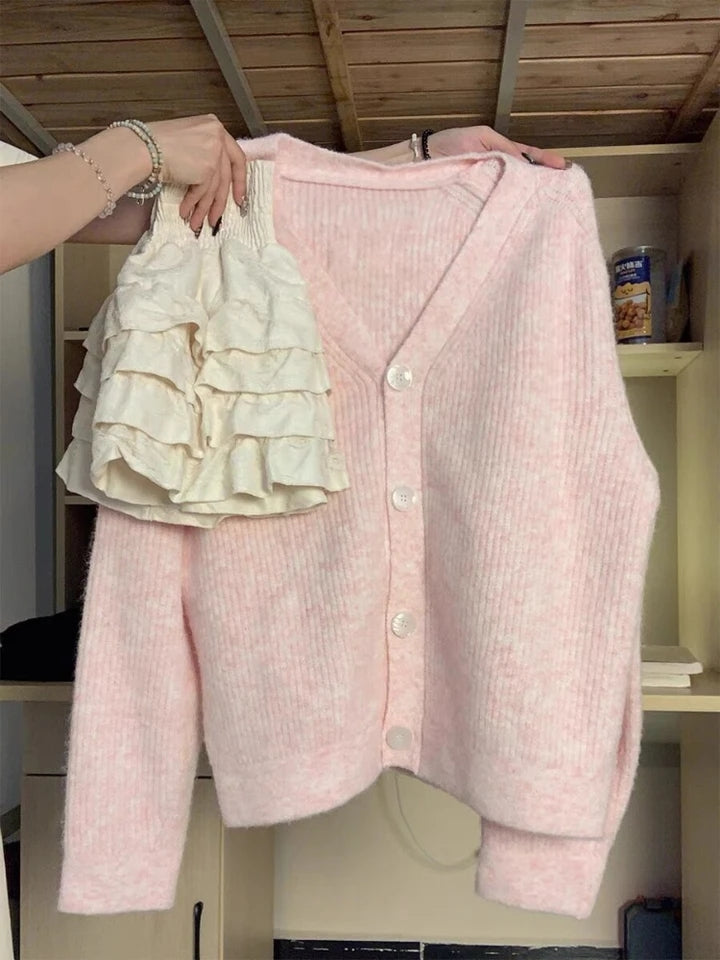 Pink V Neck Cardigan