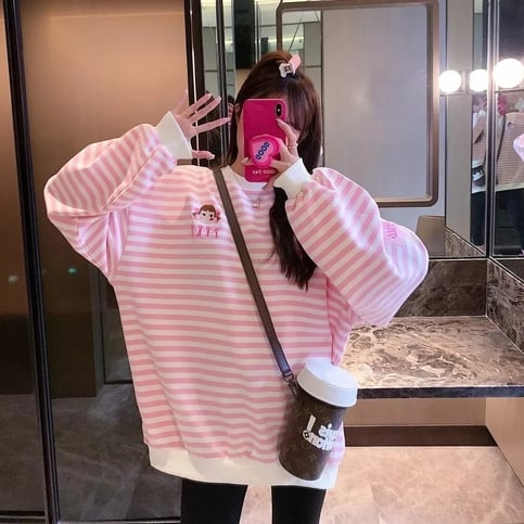 Pink Chocolate Stripe Oversized Long Sleeve Sweater