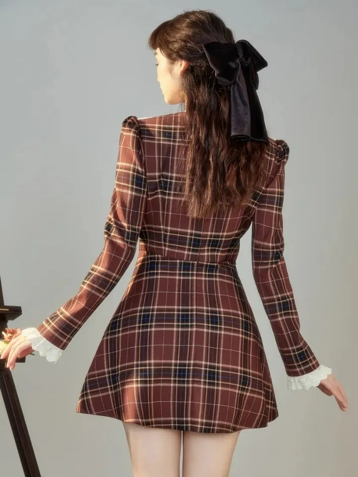 Preppy Plaid Long Sleeve Dress