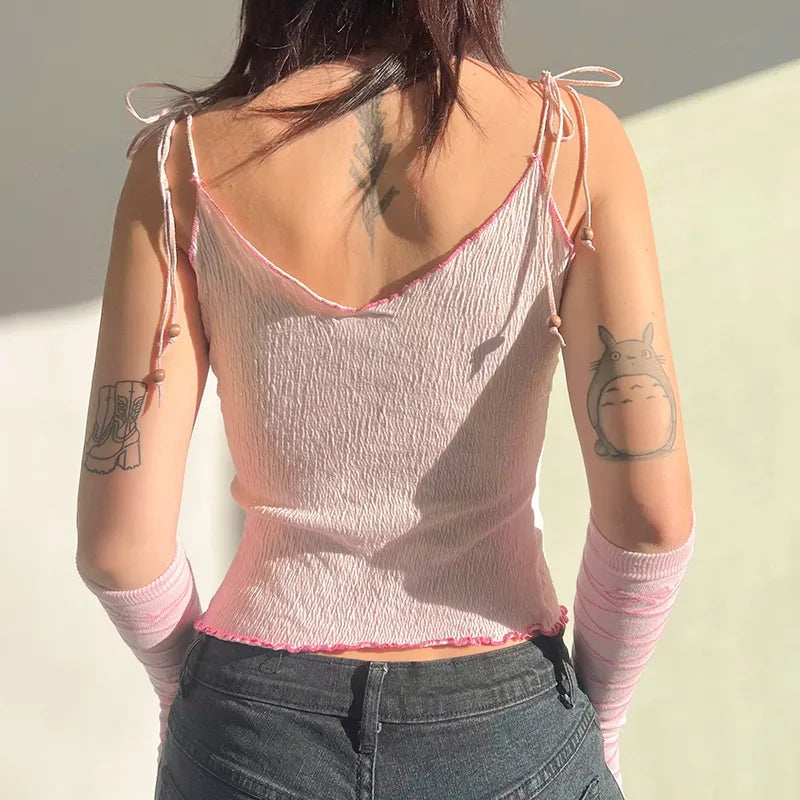 Butterfly Ruffle Trim Crop Top