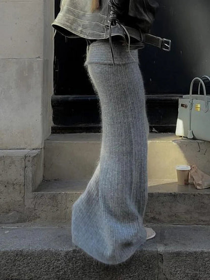 Grey Knit Low Raise Skirt