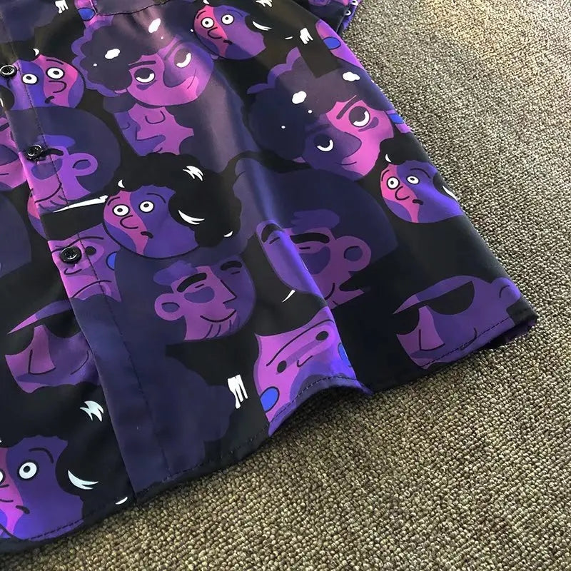 Purple People Graphic Print Short Sleeve Shirt