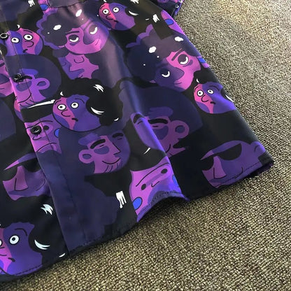 Purple People Graphic Print Short Sleeve Shirt