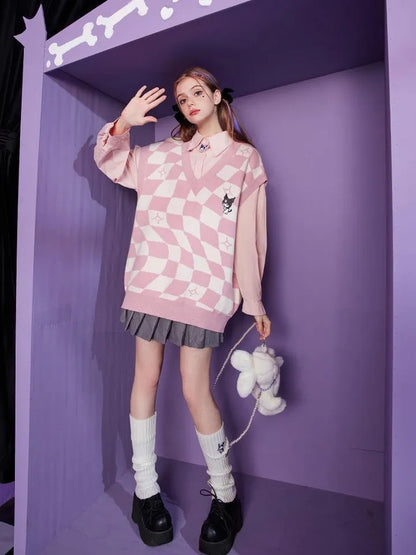 Japanese Anime Checkered Vest Sweater