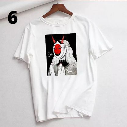 Anime Girl Goth Punk Horror Cartoon Print Loose Short Sleeve Short T-shirt Tee Top Summer Casual E-Girl Kawaii Korean Japanese Harajuku Streetwear