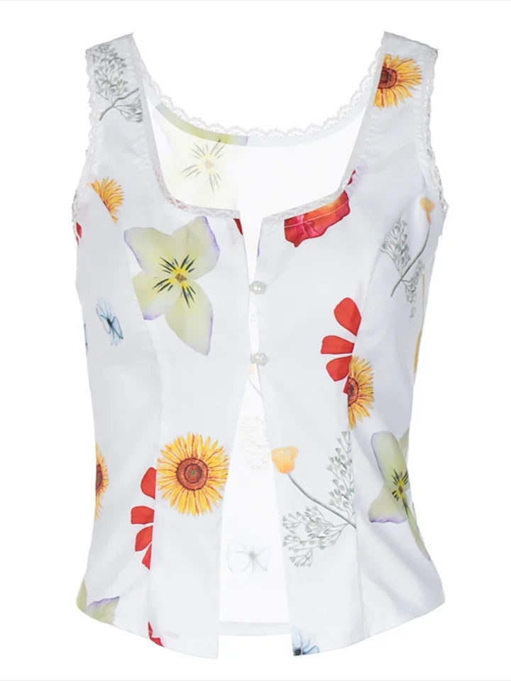 Floral Lace Cut Out Patchwork Crop Top