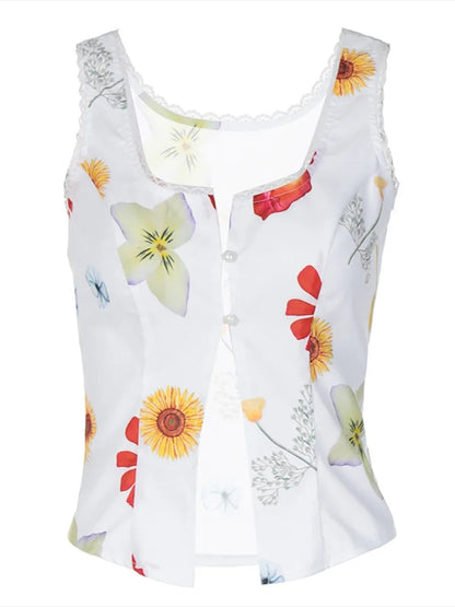Floral Lace Cut Out Patchwork Crop Top