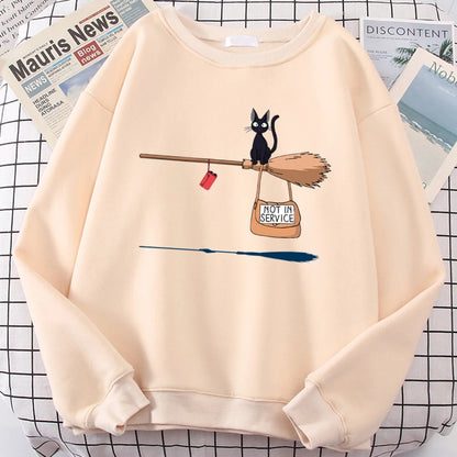 Cute Black Cat Japanese Anime Cartoon Print Oversized Fleece Crewneck
