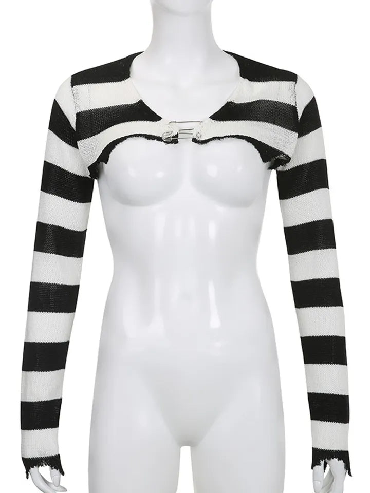 Black & White Crochet Long Sleeve Shrug