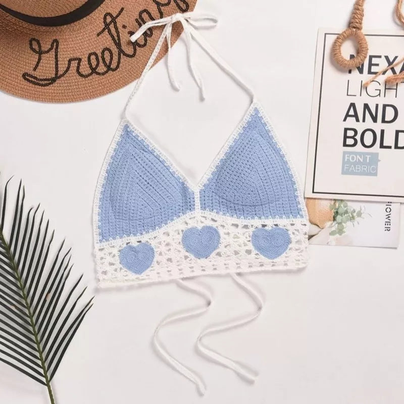 Heart Boho Crochet Backless Halter Top