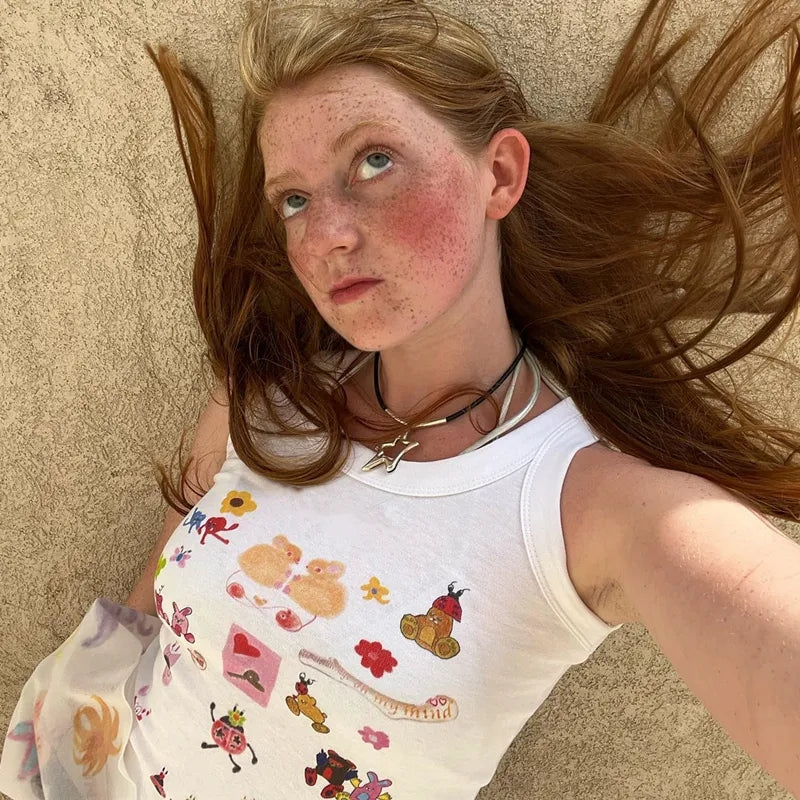 Cartoon Print Sleeveless Tank Top
