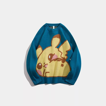 Cute Pikachu Anime Cartoon Print Oversize Sweater Sweatshirt Pullover Casual E-Girl Kawaii Korean Japanese Harajuku