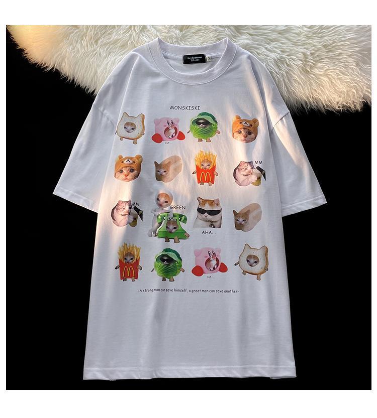 Funny Cat Meme Print Short Sleeve T-shirt