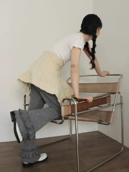 Grey Pleated Layer Knit Pants