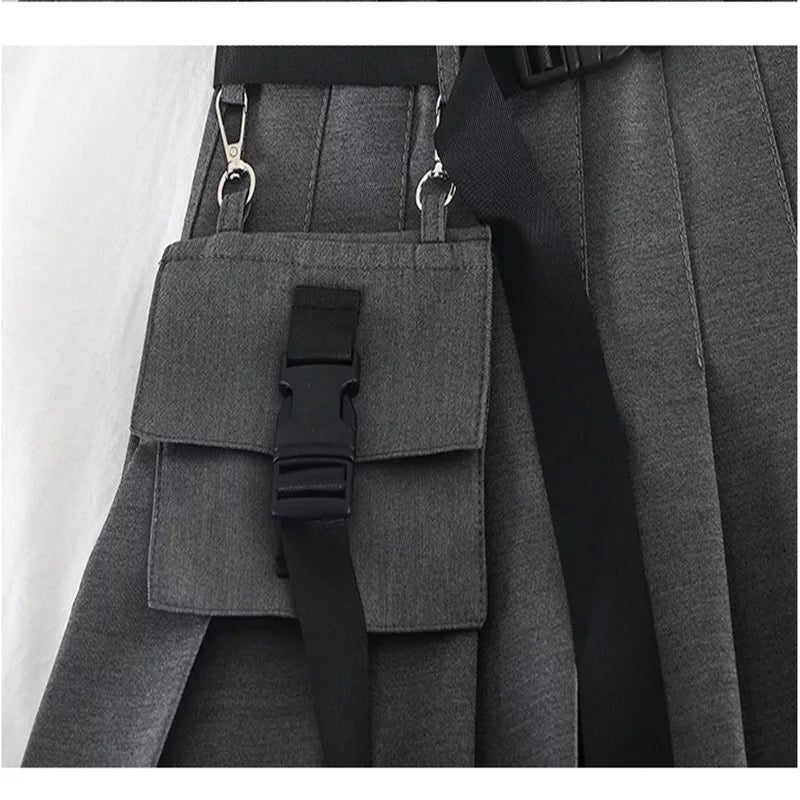 Cute Black Safari Kpop High Waisted Pleated Mini Skirt Goth Punk E-Girl Kawaii Korean Japanese Harajuku Chinese Retro Streetwear Aesthetic