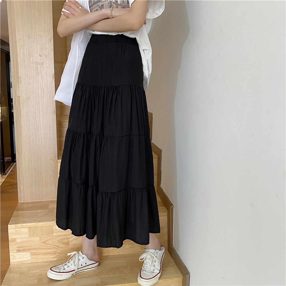White Ruffle High Waist Maxi Skirt