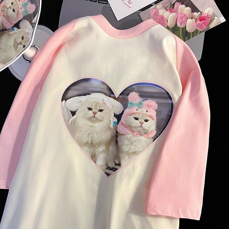 Cat Patchwork Print Short Sleeve T-shirt