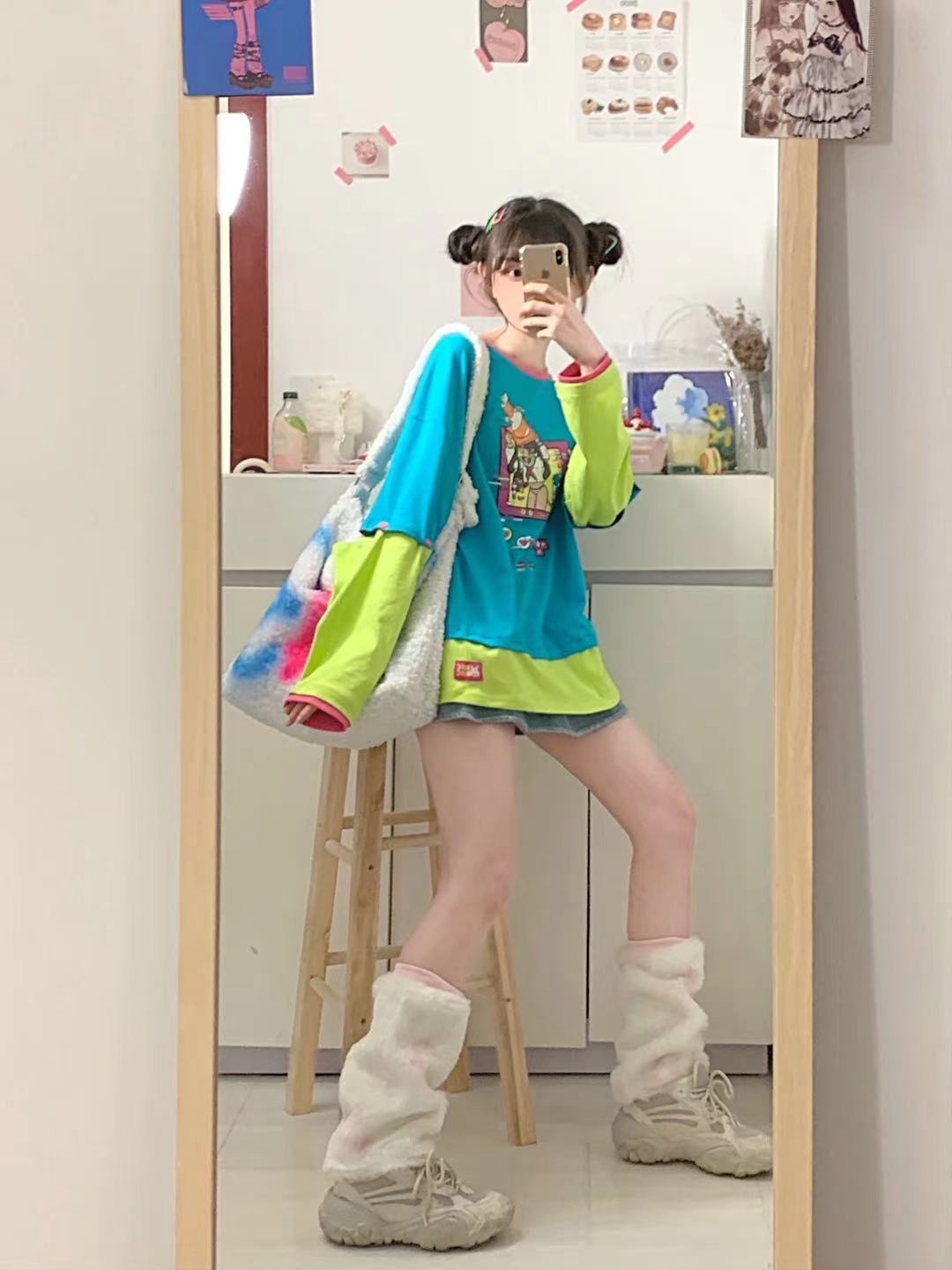 Colorful Anime Girl Graphic Print Short Sleeve T-shirt