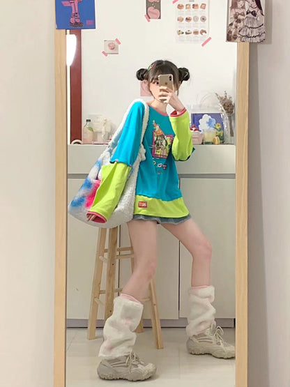 Colorful Anime Girl Graphic Print Short Sleeve T-shirt