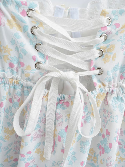 Floral Print Lace Trim Sling Dress