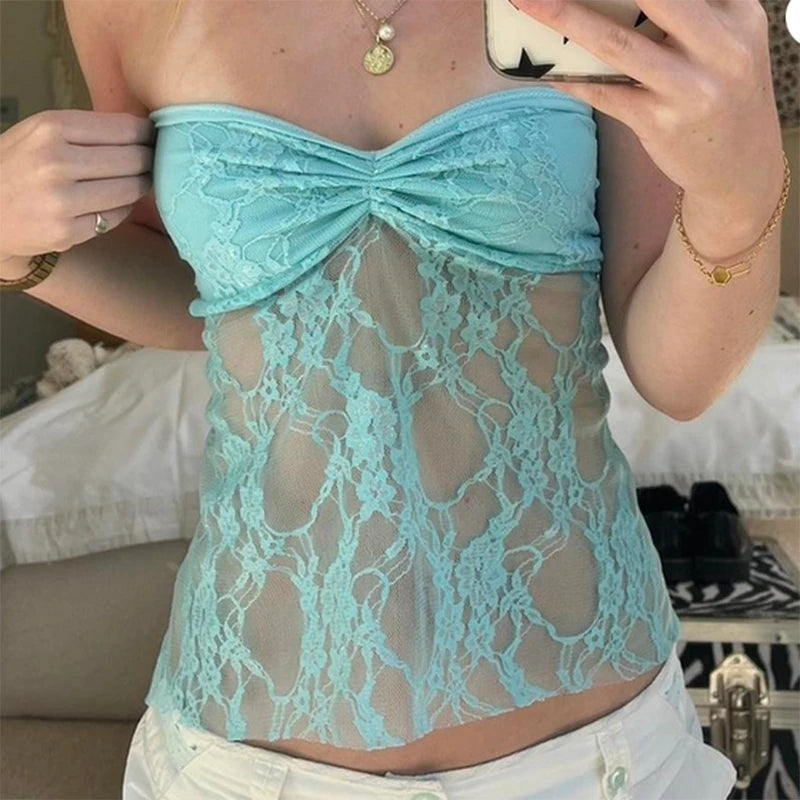 Pink Fairy Floral Lace Tube Top