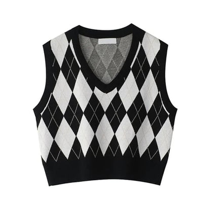 Black & White Lattice Sweater Vest