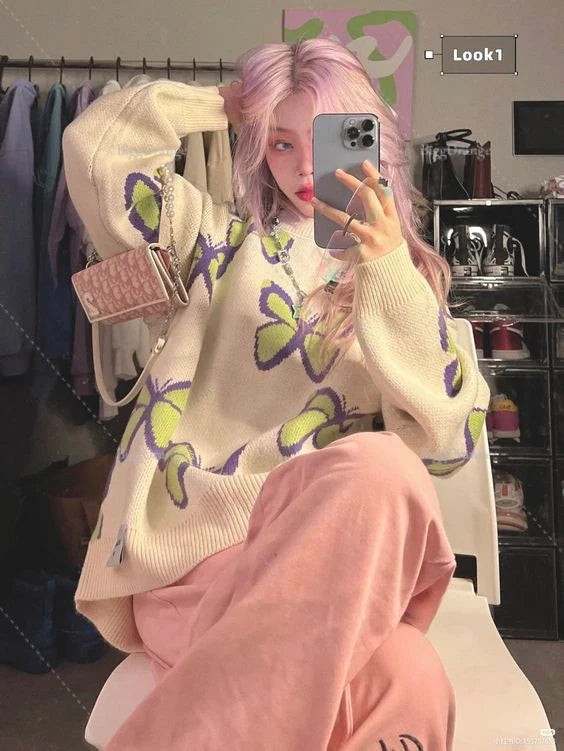 Butterfly Print Loose Sweater